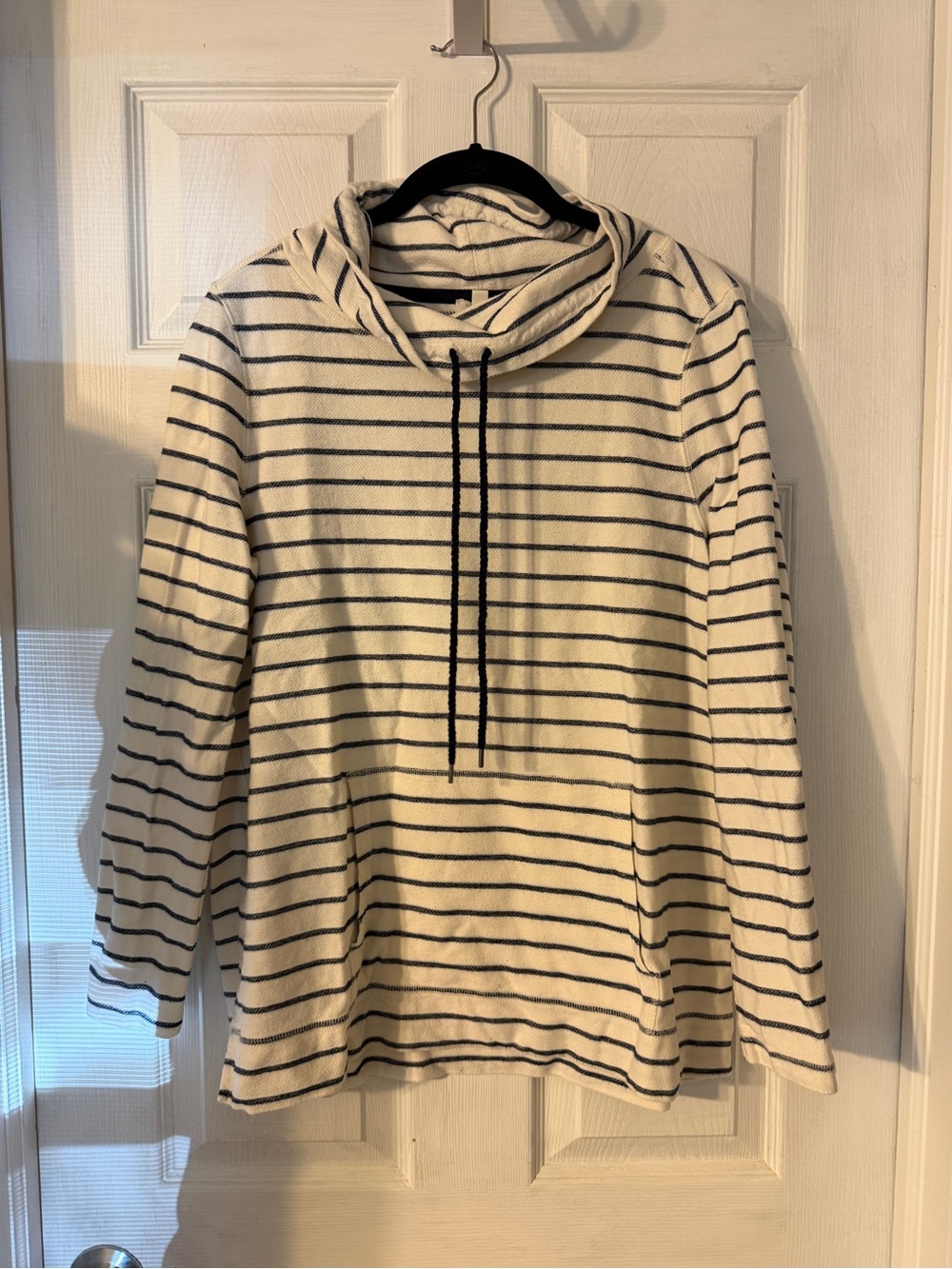 Talbots Ivory and Navy Cowl Neck  Striped Hoodie